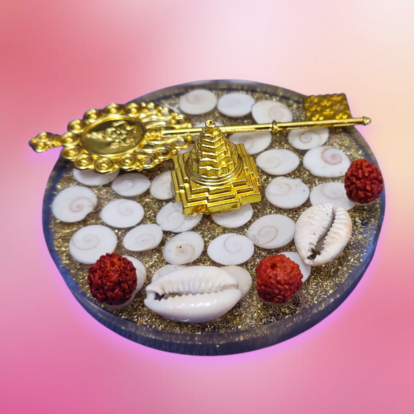 Shree Yantra with Golden Key, Rudraksha & Gomti Chakra