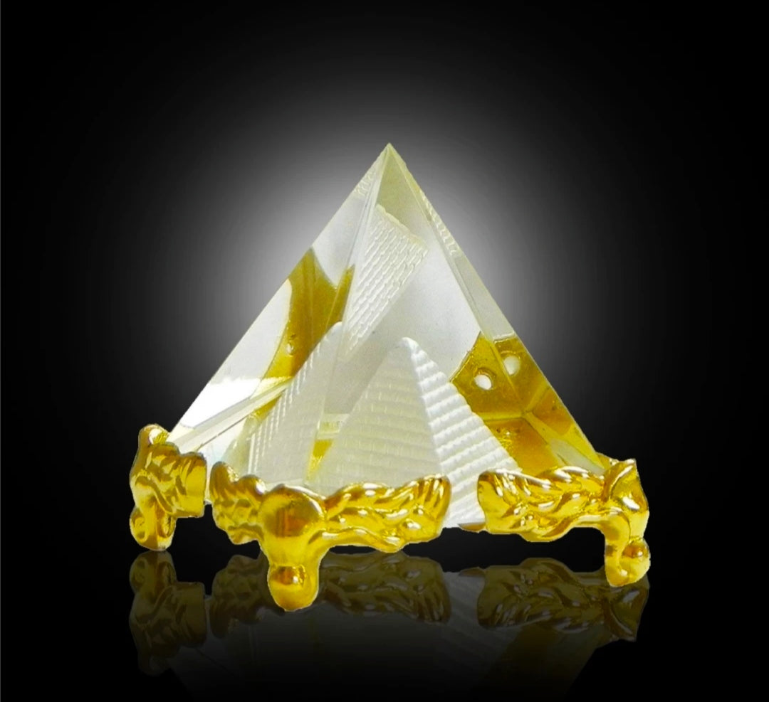 CRYSTAL FENGSHUI PYRAMID ON STAND - PoojaProducts.com