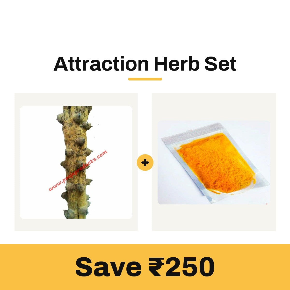 Attraction Herb Set: Yeru Singi herb piece and Attraction Ashtagandha powder pack