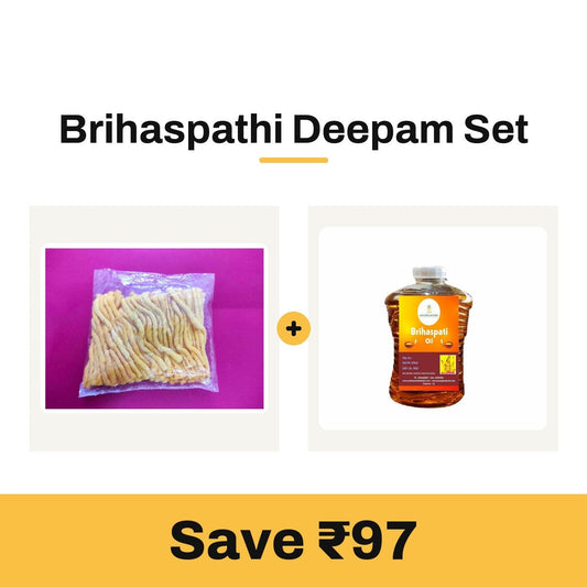 Brihaspathi Deepam Set: Brihaspati deepam lamp oil bottle and yellow cotton deepam wick