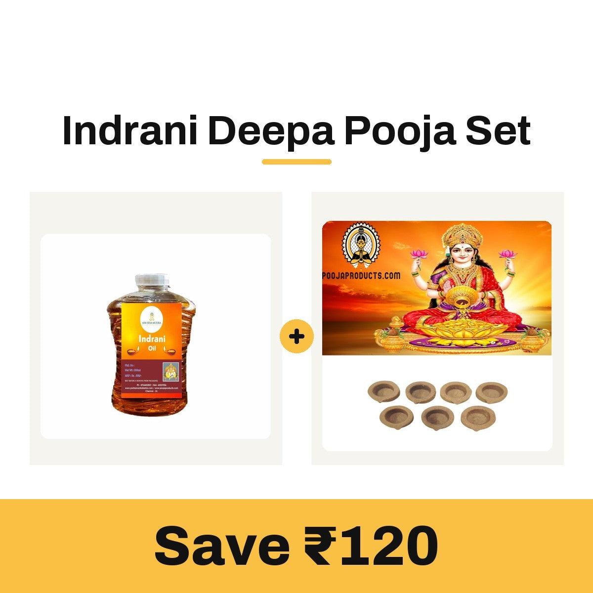 Indrani Deepa Pooja Set: Indrani lamp oil bottle with Panchagavya diyas
