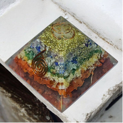 Seven Chakra Crystal Orgone Pyramid (2.7*2.7)