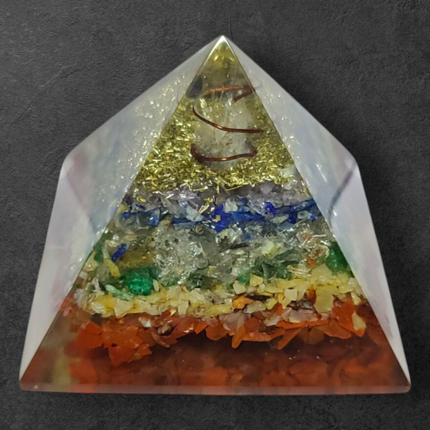 Seven Chakra Crystal Orgone Pyramid (2.7*2.7)