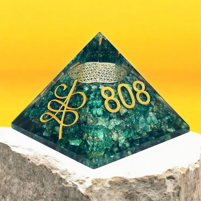 Green Aventurine Angelic Crystal Pyramid with Angel Symbol and Angel Number 808 520 741  (2.5*2.5)