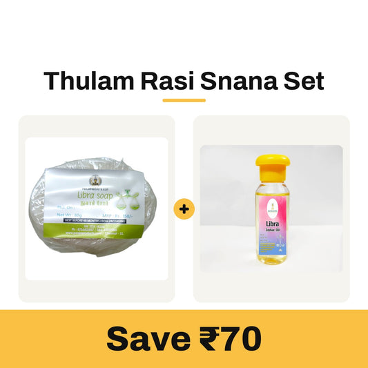 Thulam Rasi Snana Set: Thulam rasi soap and Libra zodiac oil bottle