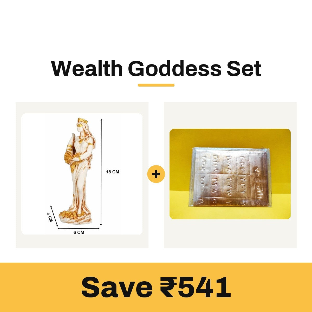 Wealth Goddess Set: Money Goddess Fortuna statue with pocket wealth yantra