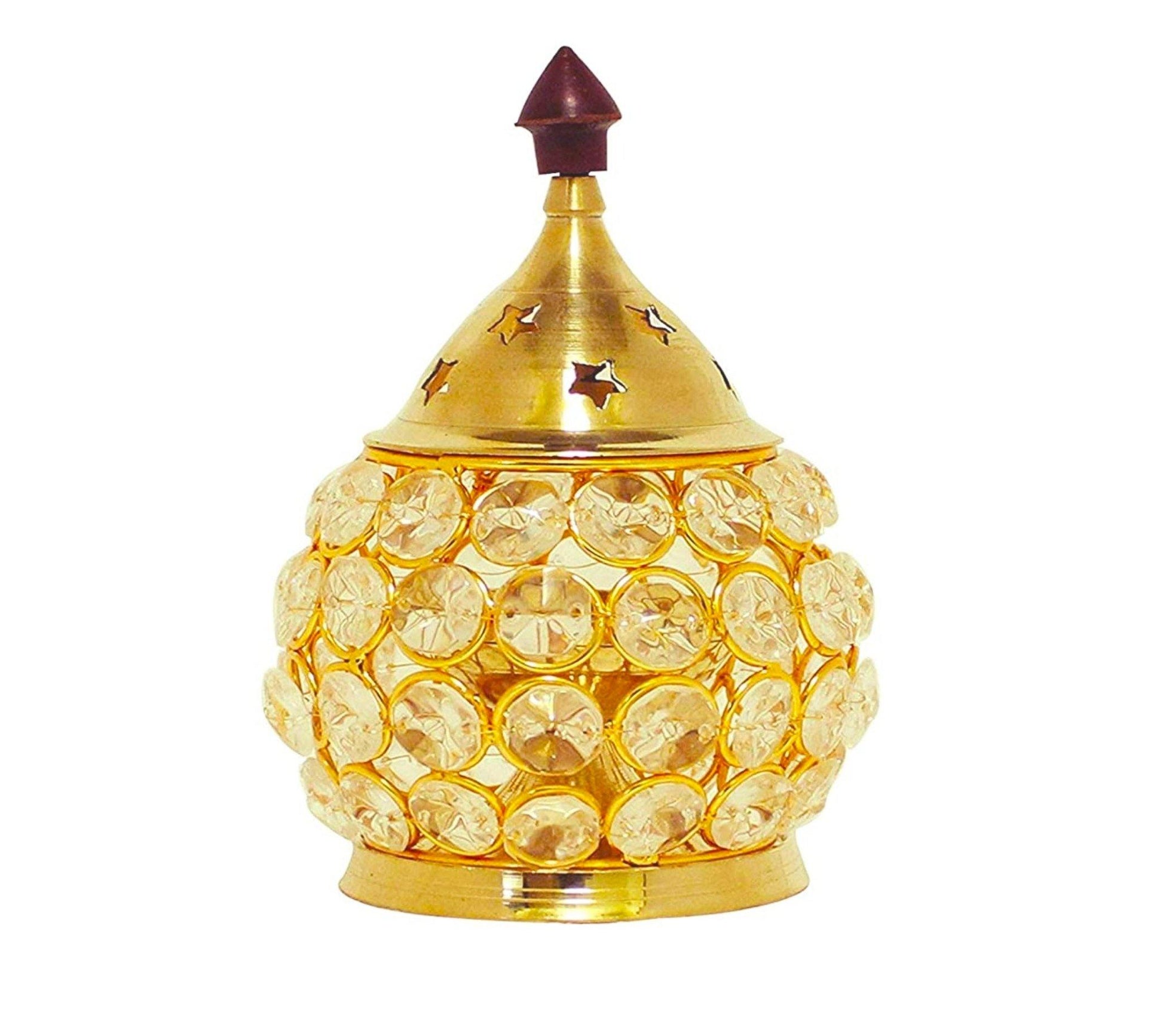 Crystal Akhand Diya | Brass Crystal Diya | PoojaProducts