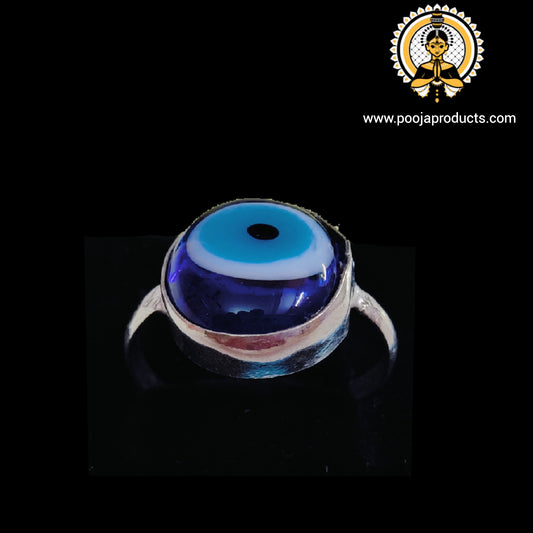 Evil Eye Blue Ring Adjustable White Metal