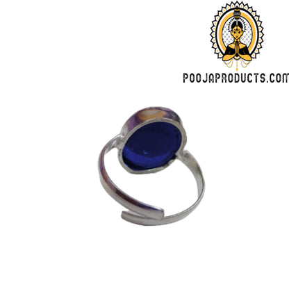 Evil Eye Blue Ring Adjustable White Metal